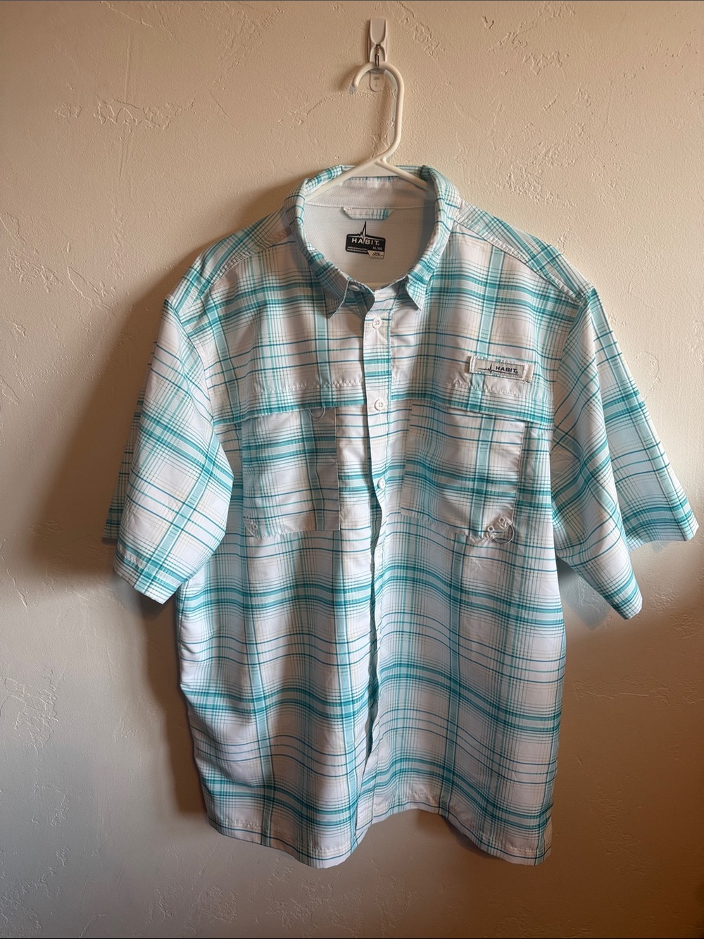 Habit Outdoors Men's Teal Plaid Short-Sleeve Button-Down Shirt
